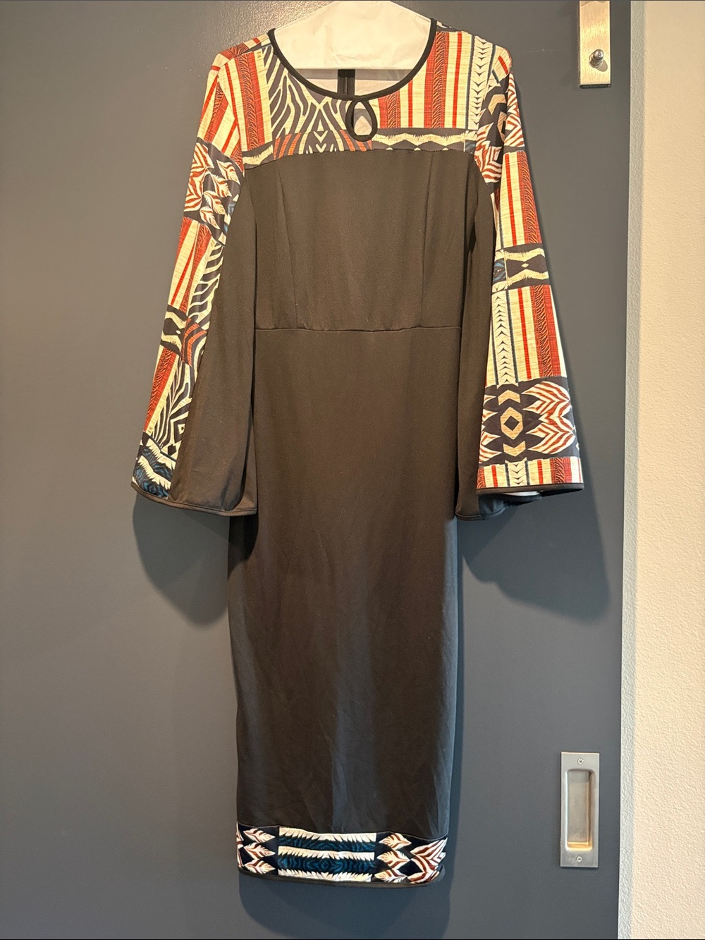 Black Dress with Tribal Print Accents - Women's Dress